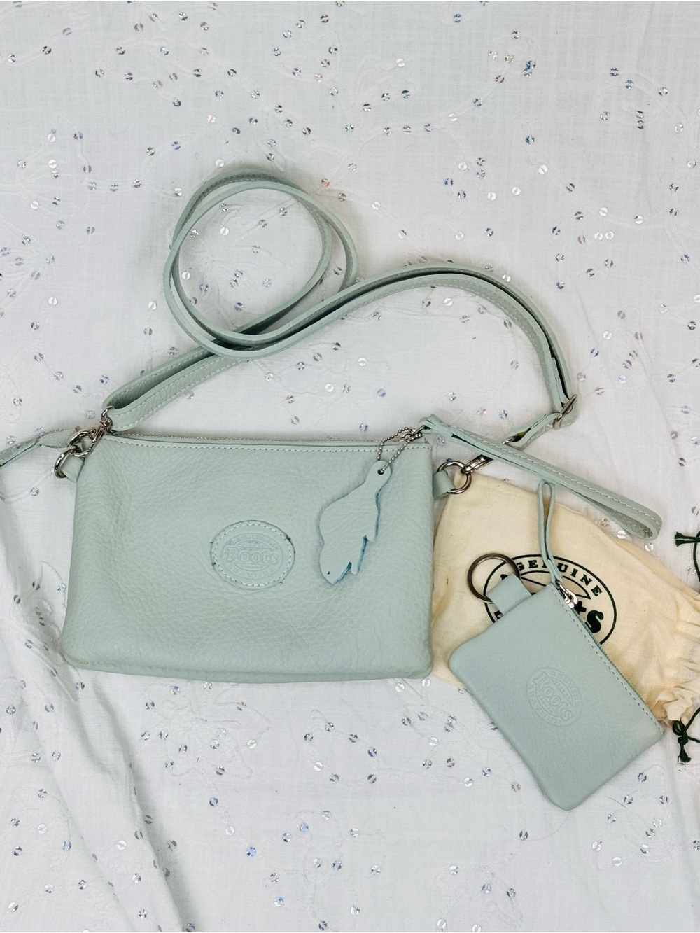 Roots Twinsie Bag 2.0 Cloud Leather Crossbody + Matching Coin Pouch NWOT